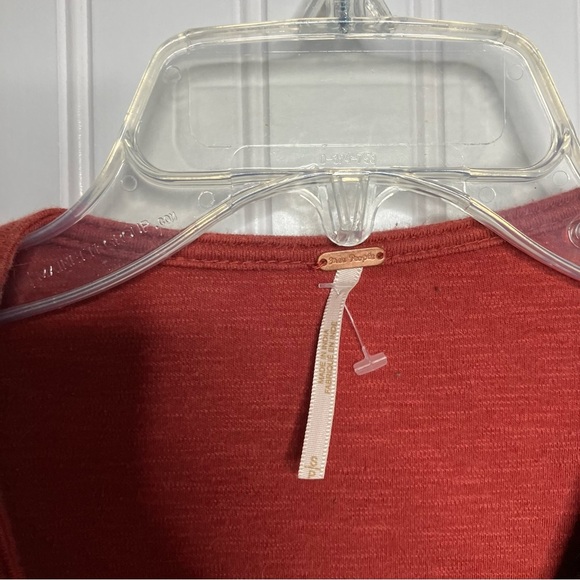 Free People Top Small  Orange Long Sleeve Stretch Lace-up Fall Boho Peasant - Picture 3 of 7